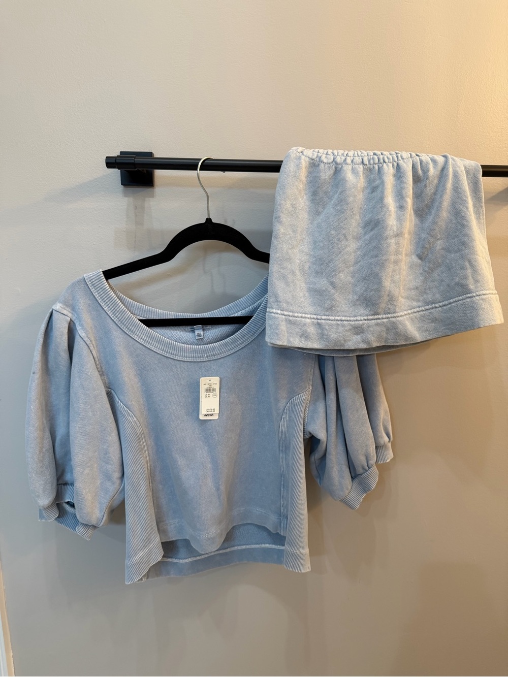 aerie Light Blue Crewneck Cropped Sweatshirt Set